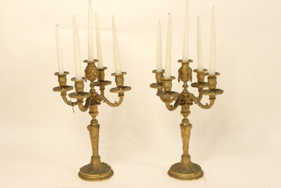 Pair of Louis XVI style gilt bronze 5 light candelabra