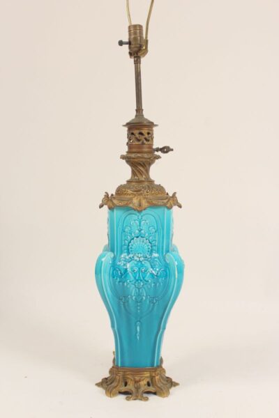 Antique Louis XV style faience lamp with ormolu mounts