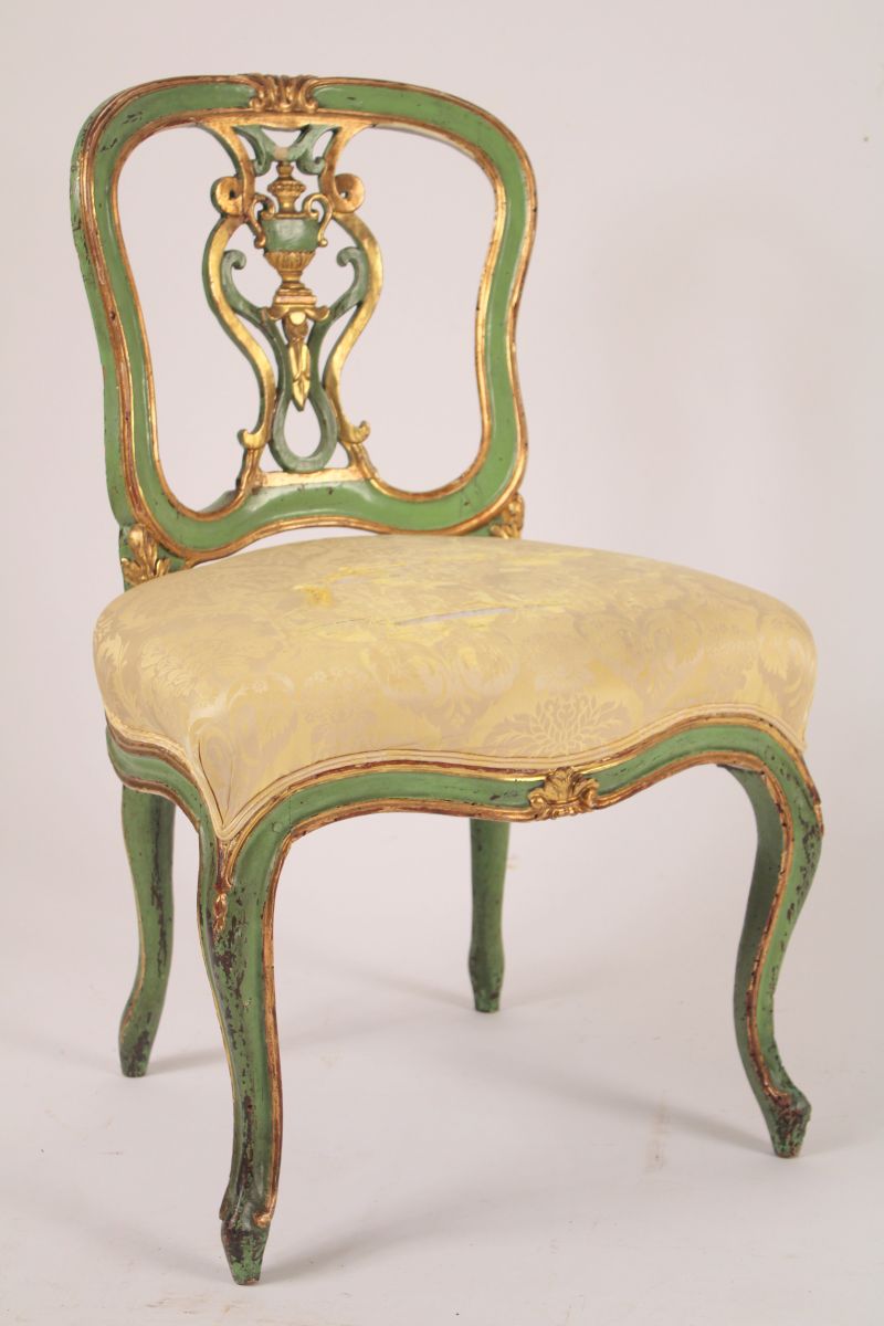 Italian Louis XV style Patinated Off White carved and parcel gilt