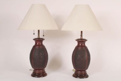 Pair of bronze Chinese style Marbro  lamps