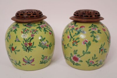 Pair of Chinese Famille Jaune Ginger Jars