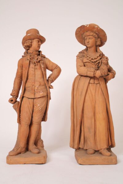 Pair of 33" Tall Terra Cotta Statues