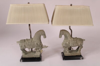 Pair of Tang Style Chinese Stone Carved Horse Form Lamps