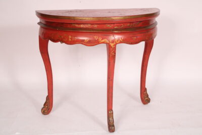 Red Chinoiserie Decorated Chinese Demi Lune Console Table