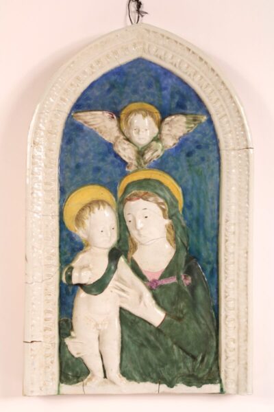 Della Robbia Style Polychrome Decorated Stoneware Plaque