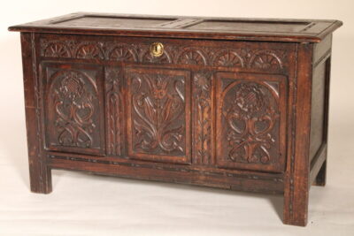 Antique Tudor Style Oak Trunk