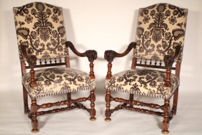 Pair of Baroque Style Carved Walnut Armchairs