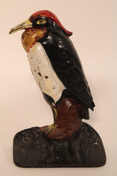 19th Century Wood Pecker Form Painted Cast Iron Doorstop
