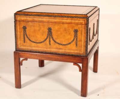 Leather Trunk on Stand with Brass Trim Attributed to Maitland Smith