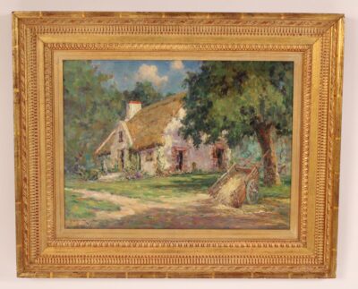 Painting titled "The Old Thatched Bungalow by Dedrick Stuber (1878-1954)